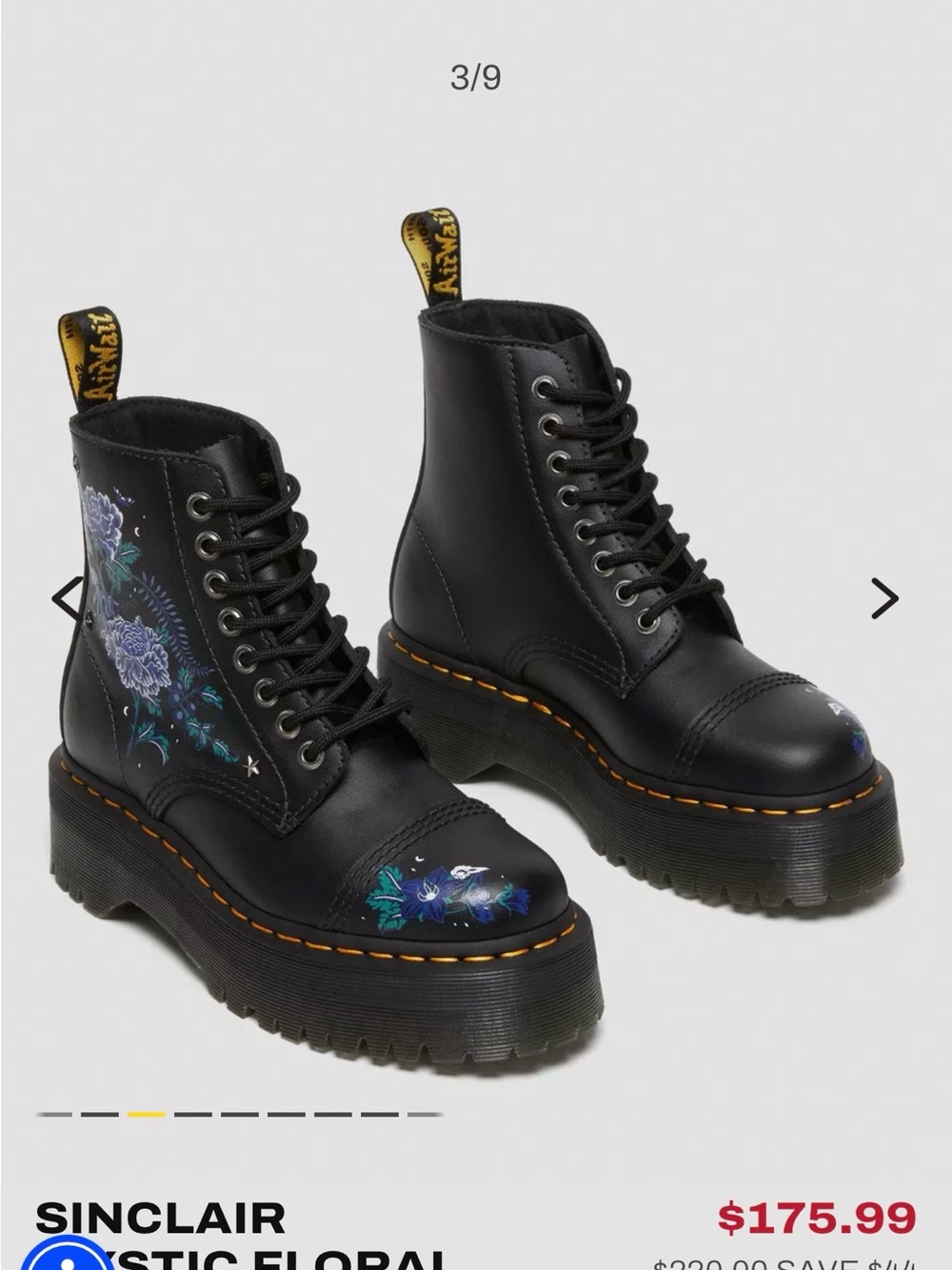 NWB Dr. Martens Mystic Floral Sinclair combat boots w/ zipper & laces (size 6) - Picture 2 of 9
